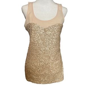 The Limited Blush Tank Top  Tan Lined Sequin Front Sleeveless Shirt Size Medium